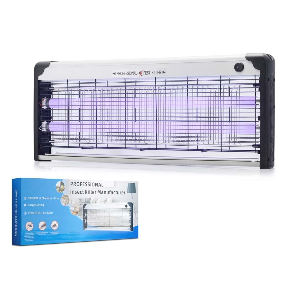 HADRON HDX9305 Elektrikli Sinek Öldürücü Cihaz 40W 65 cm Floresan Alüminyum Siyah Beyaz