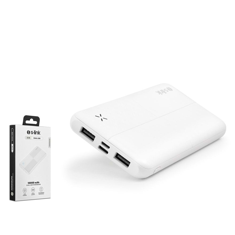 S-LINK IPG12N-B Powerbank 10000 mAh Çift USB Type-C Giriş Çıkış 2.1A Beyaz