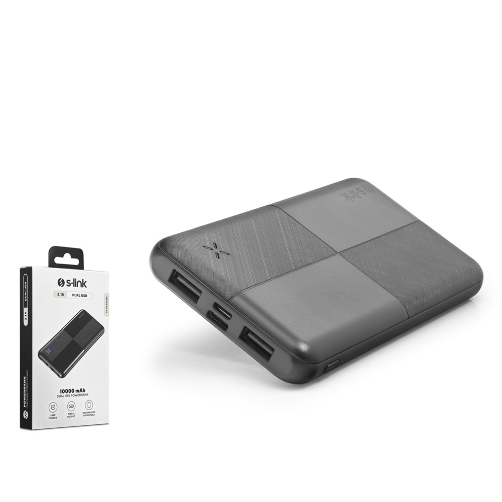 S-LINK IPG12N-S Powerbank 10000 mAh Çift USB Type-C Giriş Çıkış 2.1A Siyah