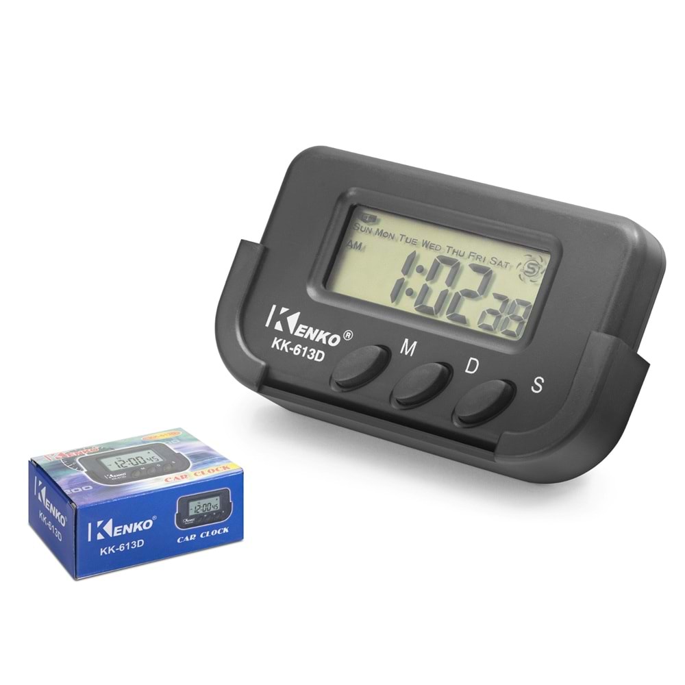 KENKO KK-613D Dijital Araç Saati LCD Ekranlı Gün Göstergeli Siyah