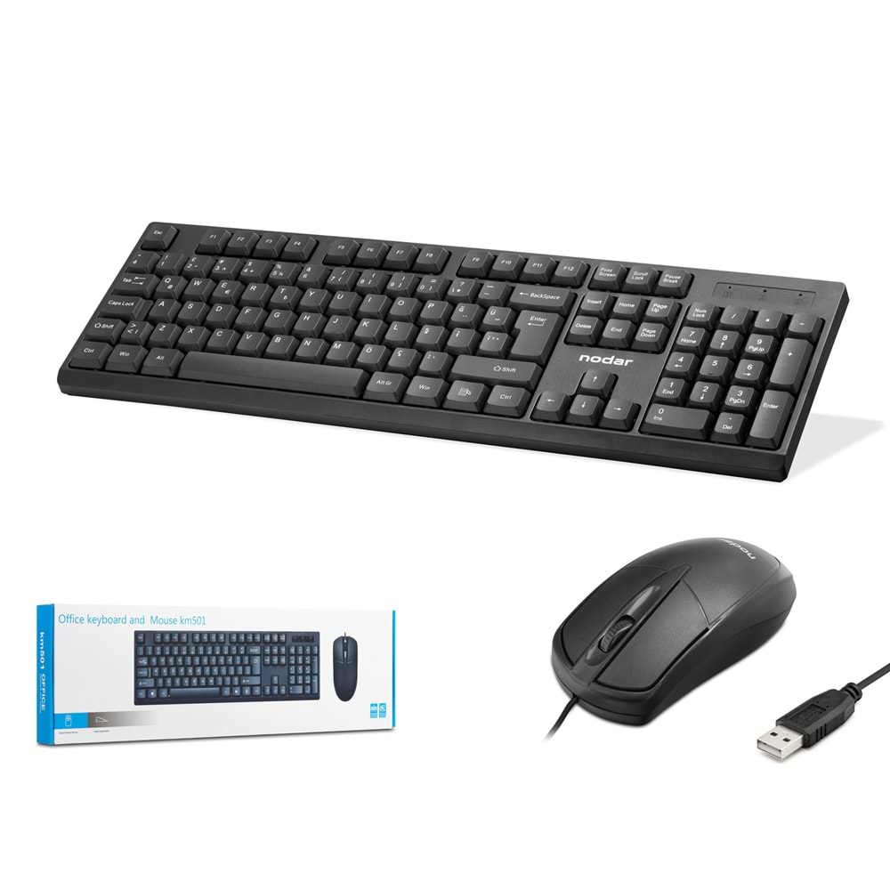 NODAR KM501 Klavye Mouse Seti 1000 DPI Siyah