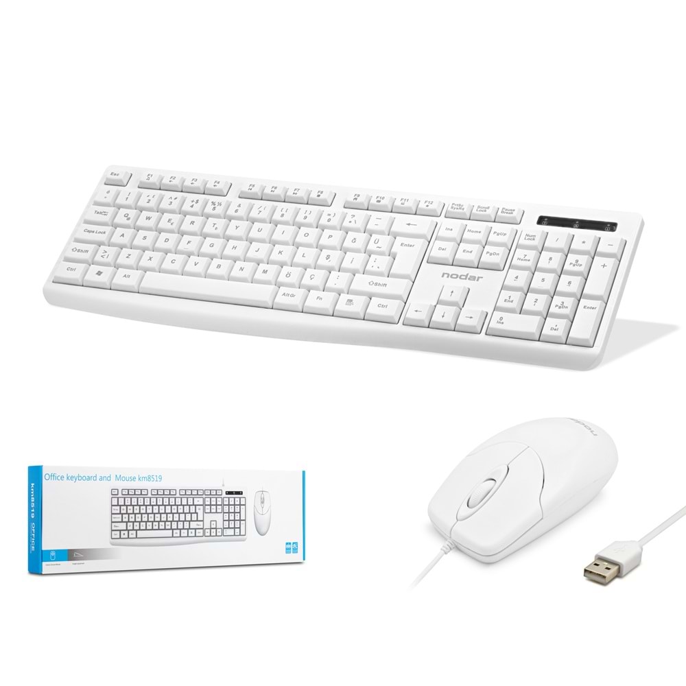 NODAR KM8519 Klavye Mouse Seti 1200 DPI Beyaz