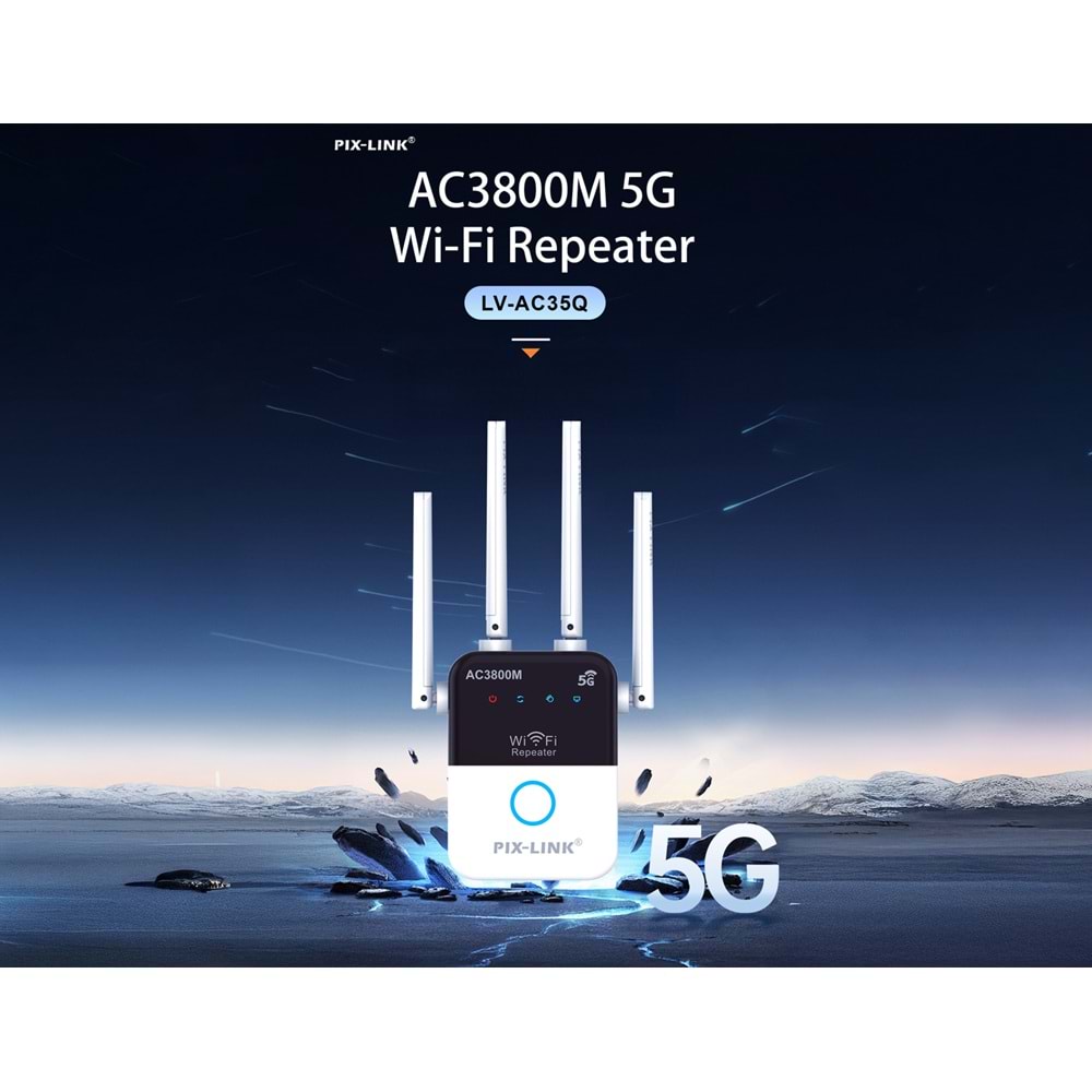 PIXLINK AC35Q WiFi Repeater Router Access Point AC3800 Dual Band 5 GHz Siyah Beyaz