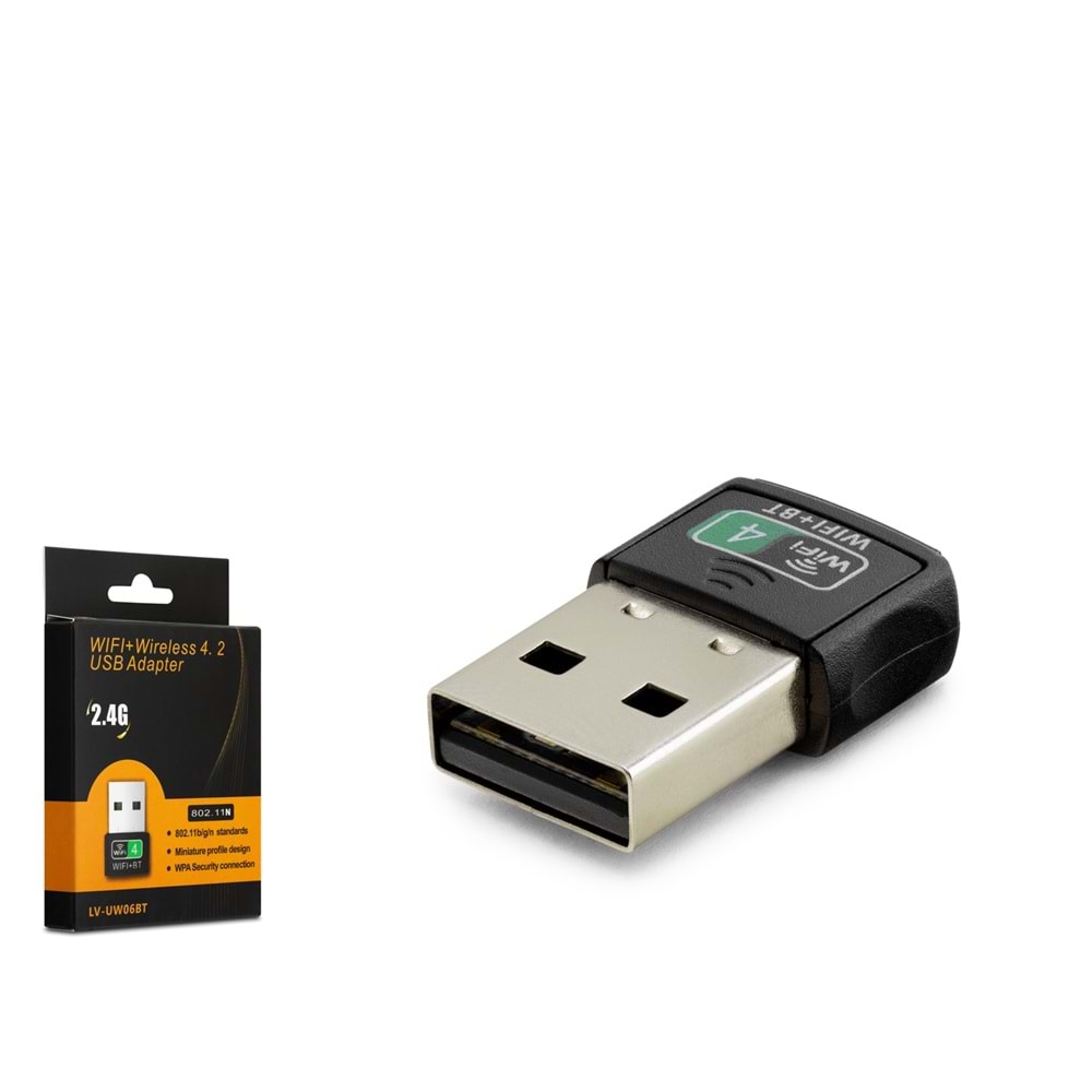 PIXLINK UW06BT USB WiFi Bluetooth Adaptörü 150 Mbps 2.4 GHz WiFi 4 BT 4.2 Siyah