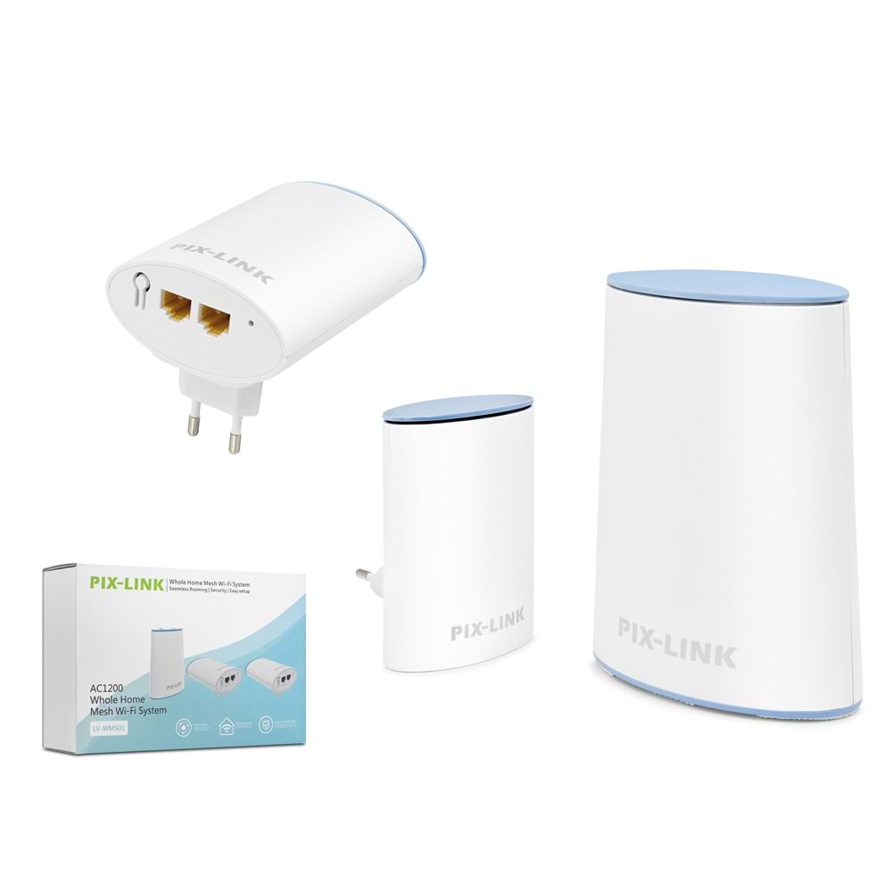 PIXLINK WMS01 Mesh WiFi Sistemi AC1200 Dual Band 3lü Set Beyaz