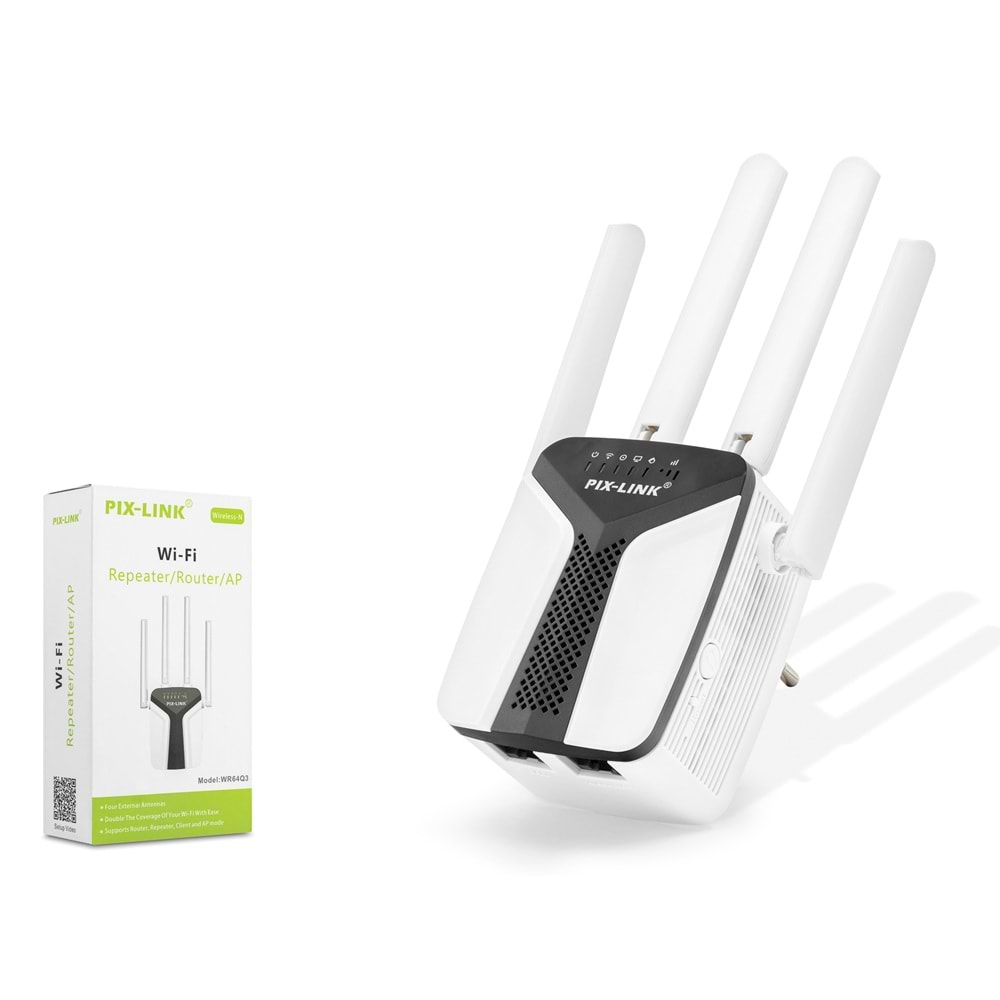 PIXLINK WR64Q3 WiFi Repeater Router Access Point 450 Mbps Siyah Beyaz
