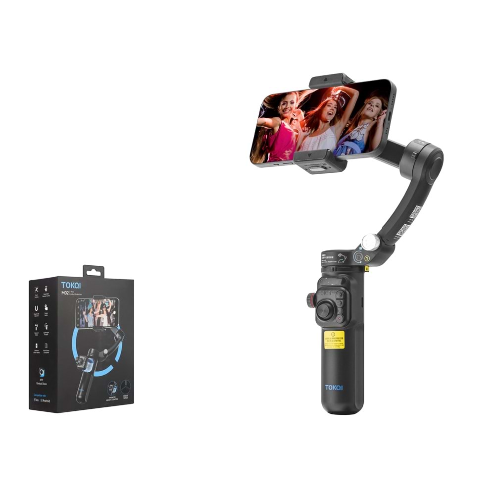 TOKQI M02 3 Eksenli Gimbal Selfie Çubuğu AI Takipli Bluetooth Tripod Siyah