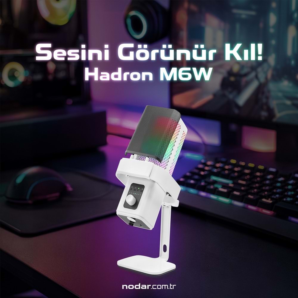 HADRON M6W Gaming RGB Masaüstü Mikrofon Type-C 192kHz 24Bit Beyaz