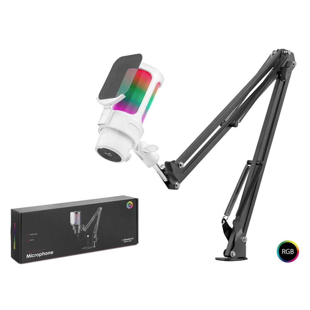 HADRON M835W Gaming RGB Mikrofon Seti Boom Mikrofon Kolu Type-C 192kHz 24Bit Beyaz