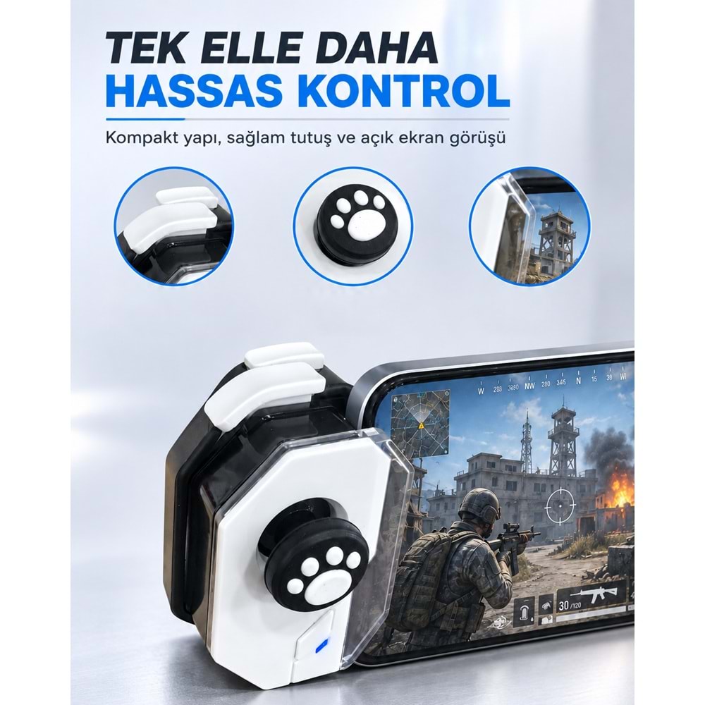 HADRON MB02 Mobil Oyun Joysticki Makro Kombo Bluetooth 5.0 150 mAh Beyaz Siyah