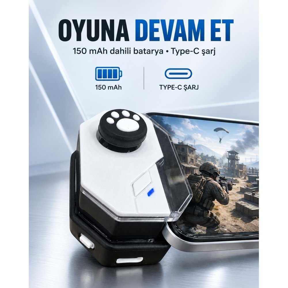 HADRON MB02 Mobil Oyun Joysticki Makro Kombo Bluetooth 5.0 150 mAh Beyaz Siyah
