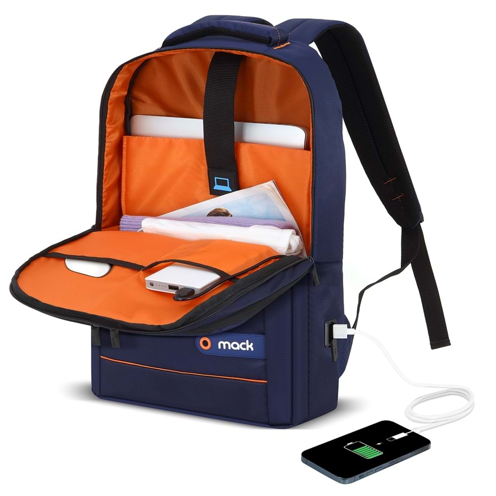 MACK MCC006BL Office 15.6 İnç USB Notebook Sırt Çantası Lacivert