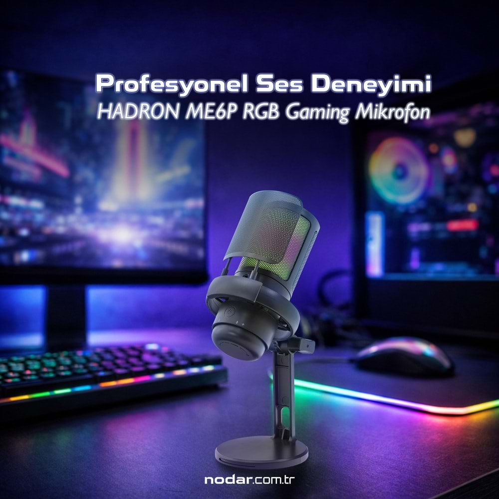 HADRON ME6PB Gaming RGB Masaüstü Mikrofon Type-C 192kHz 24Bit Siyah