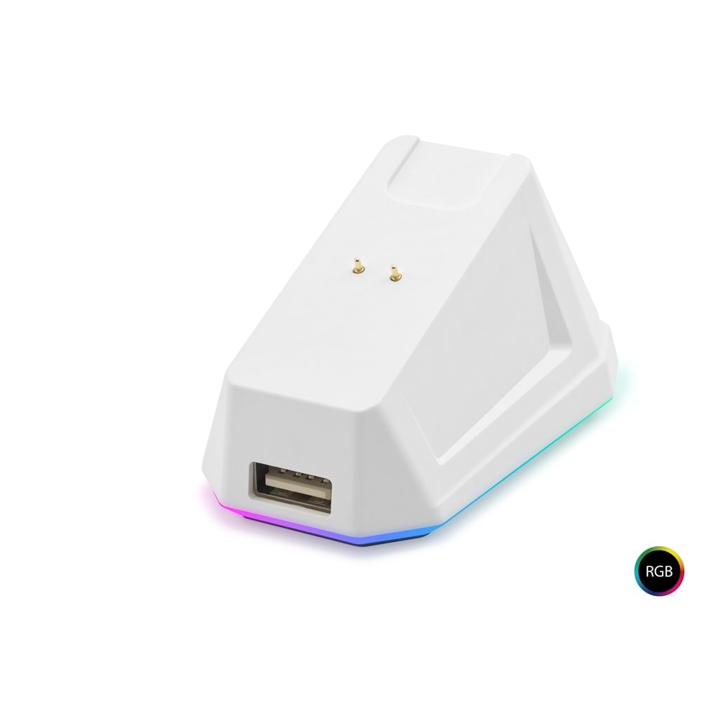 MOFAN MF1215W Dual Mode RGB Gaming Mouse Manyetik Şarj Standlı 2.4 GHz Bluetooth Beyaz