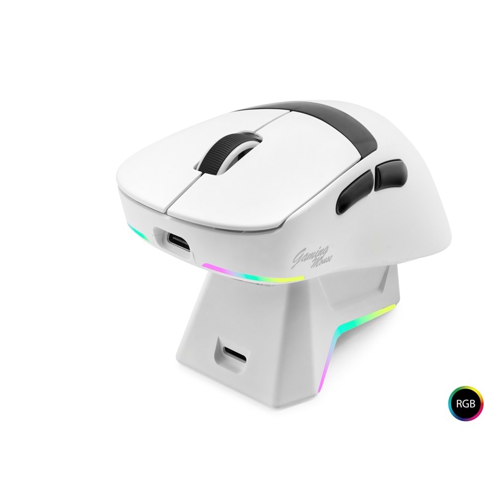 MOFAN MF1216W Tri Mode RGB Gaming Mouse Manyetik Şarj Standlı OLED Ekranlı 12000 DPI Beyaz
