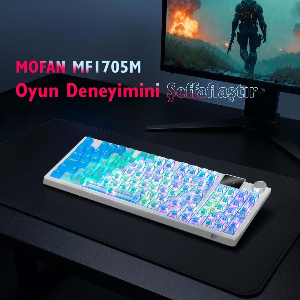 MOFAN MF1705M Kablosuz Mekanik Gaming Klavye Blue Switch RGB 95 Tuş Mavi Beyaz