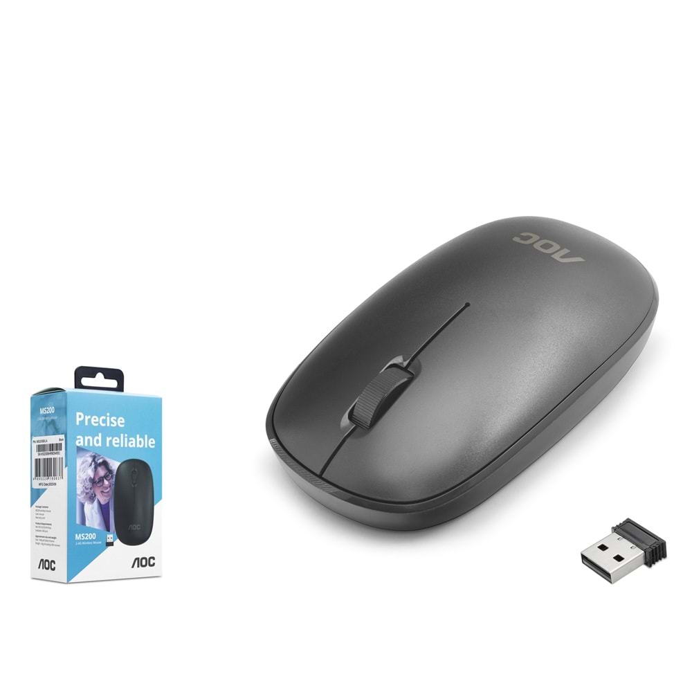 AOC MS200B Sessiz Kablosuz Mouse 2.4 GHz 1200 DPI Siyah