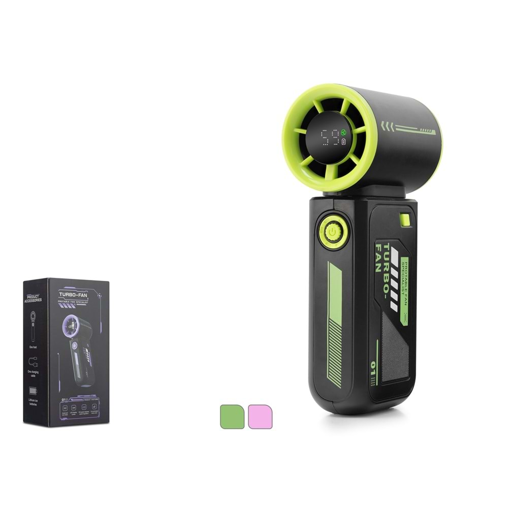 HADRON N115 Şarjlı Turbo Mini El Fanı 3600 mAh Dijital Göstergeli 5 Kademeli