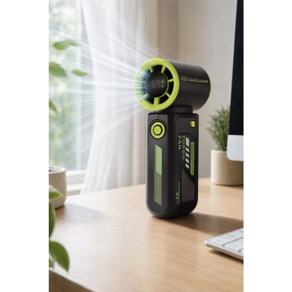 HADRON N115 Şarjlı Turbo Mini El Fanı 3600 mAh Dijital Göstergeli 5 Kademeli