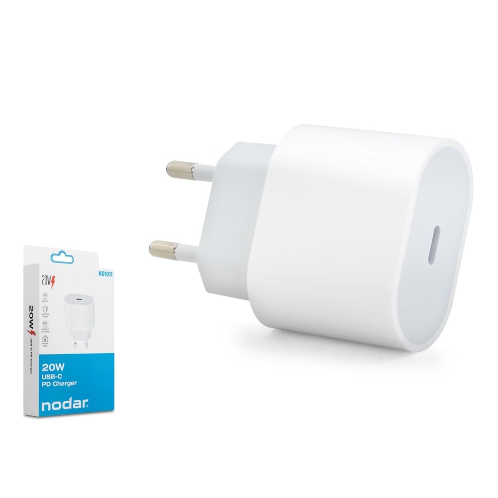 NODAR ND1011 Type-C PD Hızlı Şarj Adaptörü 20W Beyaz