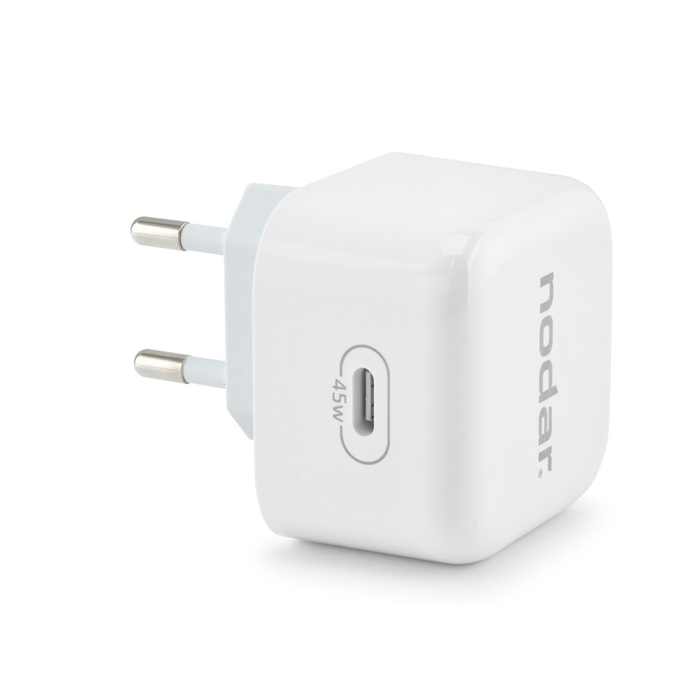 NODAR ND1014 Type-C Hızlı Şarj Seti 45W Type-C Adaptörlü 1 m Örgülü Kablolu Beyaz