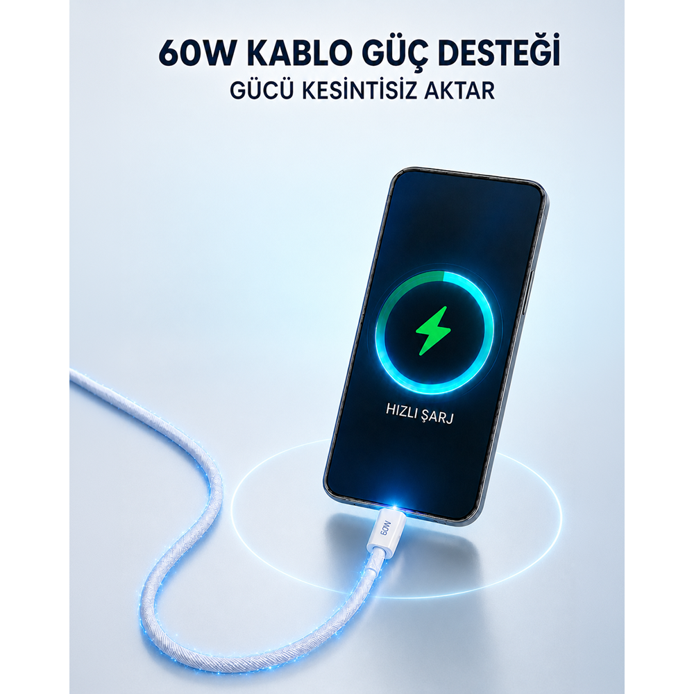 NODAR ND1014 Type-C Hızlı Şarj Seti 45W Type-C Adaptörlü 1 m Örgülü Kablolu Beyaz