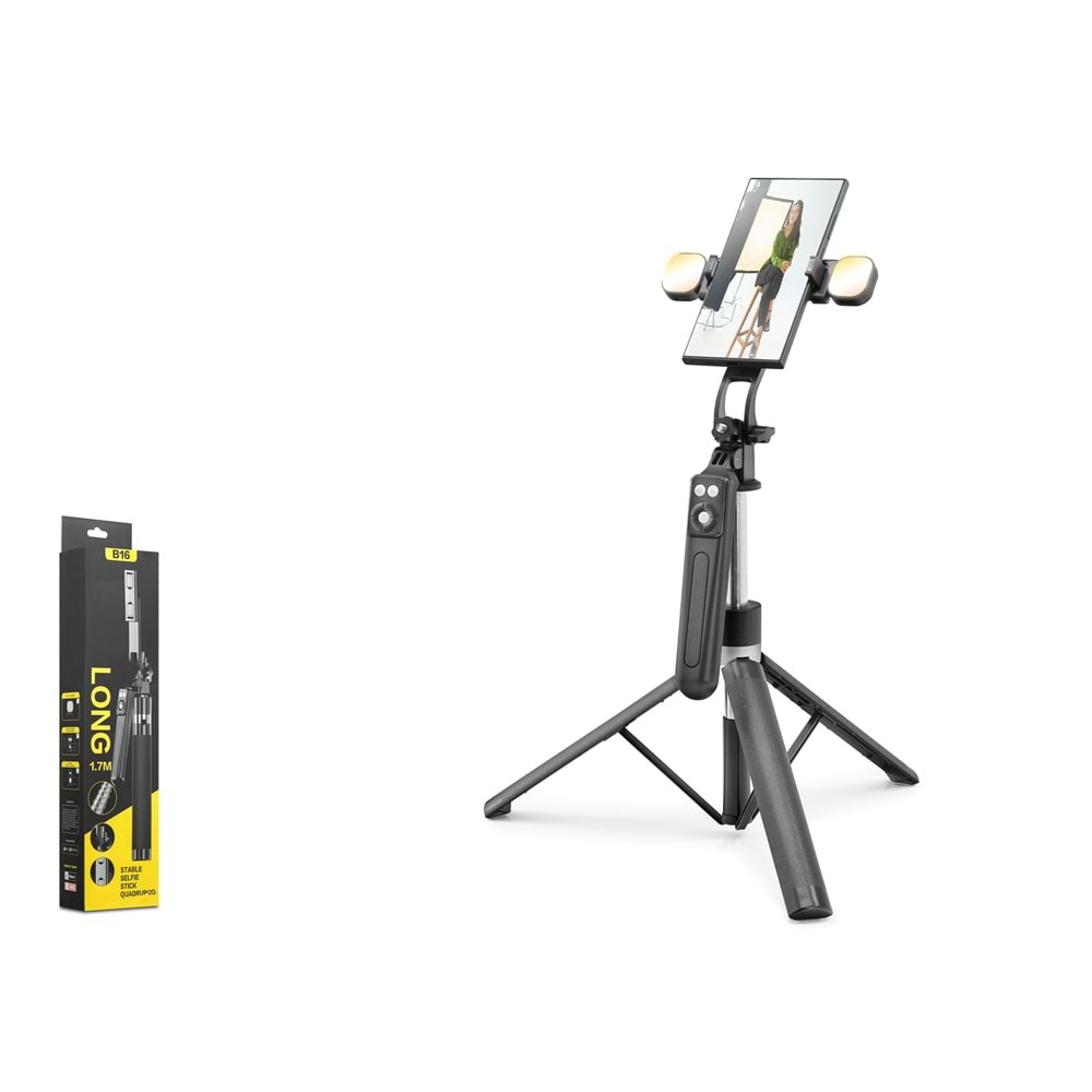 NODAR ND1030 Quadrupod Telefon Standı ve Selfie Çubuğu Çift LED Bluetooth Kumandalı 170 cm Siyah