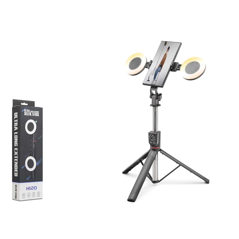 NODAR ND1033 Telefon Tripodu ve Selfie Çubuğu Çift LED Bluetooth Kumandalı 182 cm Siyah