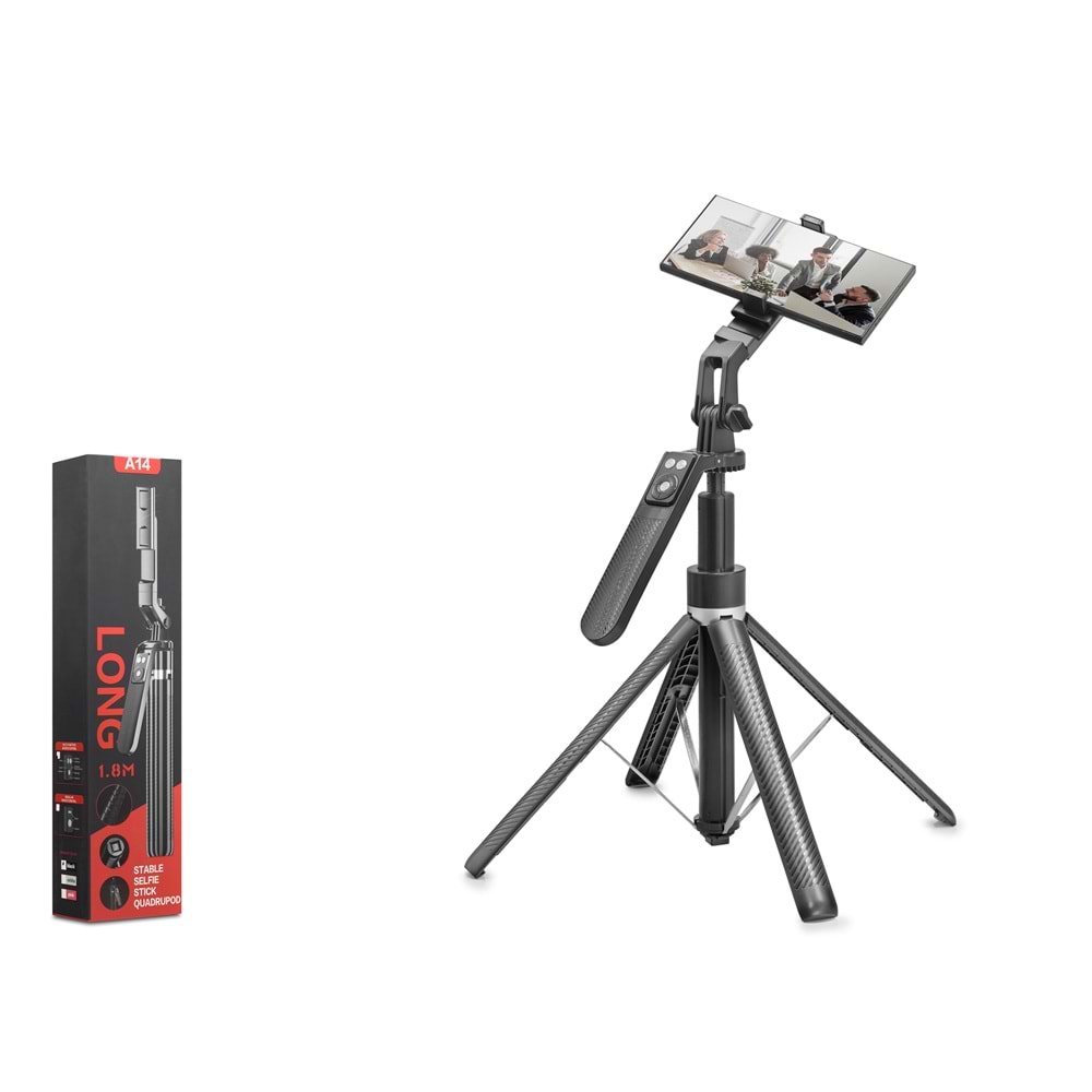 NODAR ND1034 Quadrupod Telefon Standı ve Selfie Çubuğu Bluetooth Kumandalı 180 cm Siyah
