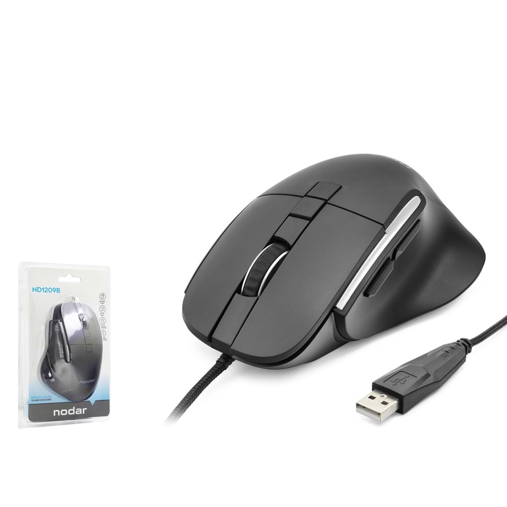 NODAR ND1209B USB Ergonomik Ofis Mouse 3600 DPI 7 Tuş Siyah