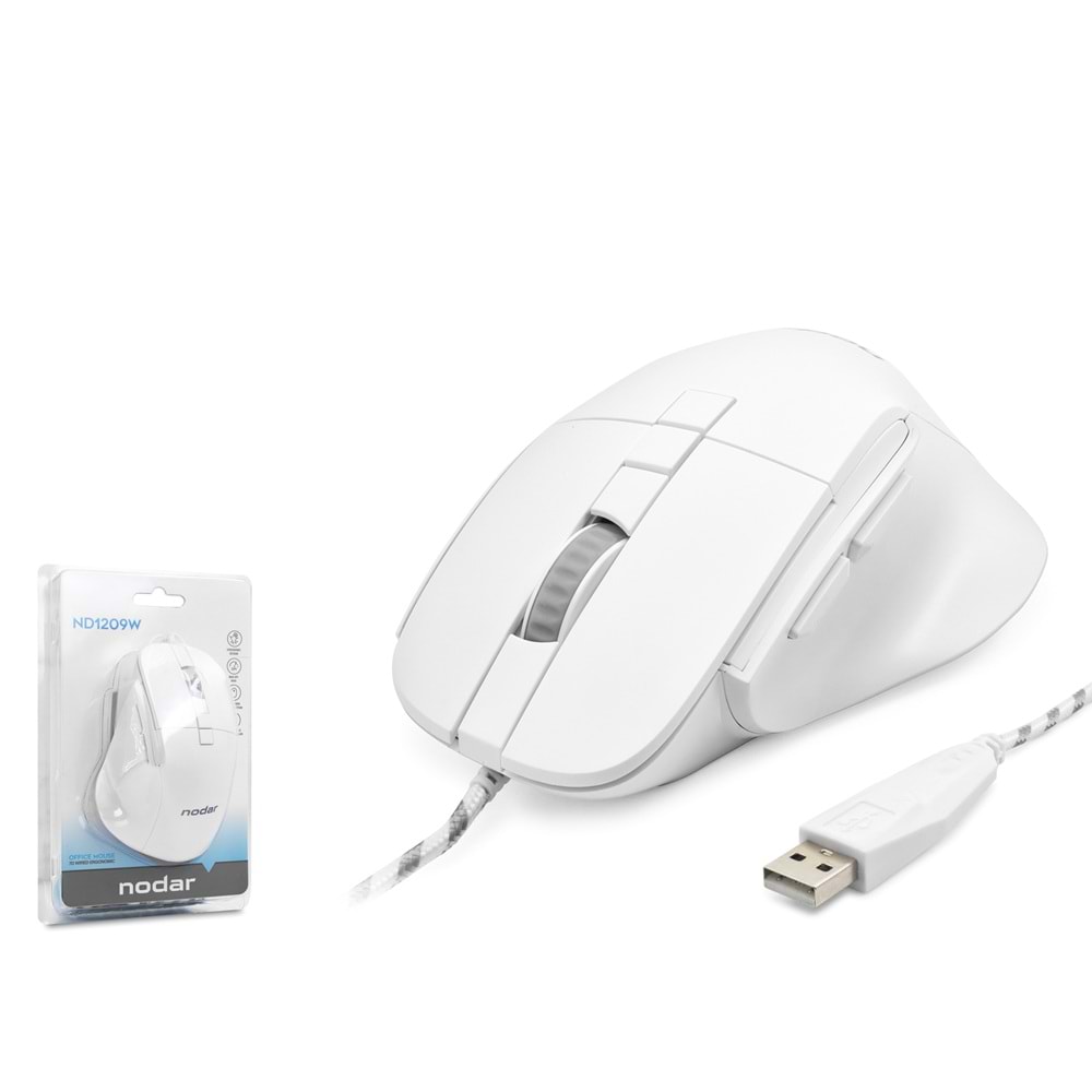 NODAR ND1209W USB Ergonomik Ofis Mouse 3600 DPI 7 Tuş Beyaz