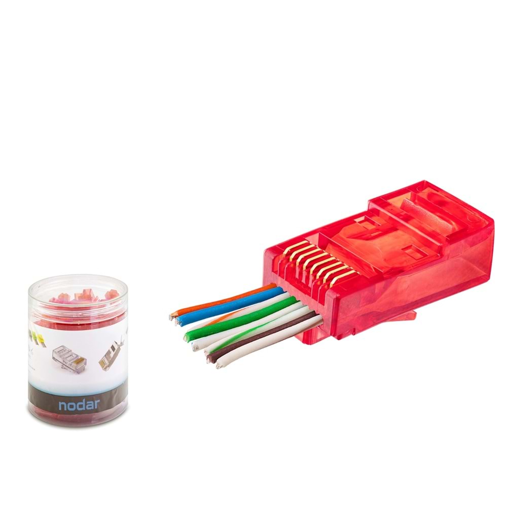 NODAR ND2403 CAT6 EZ RJ45 Konnektör 100 Adetli Kutu Kırmızı