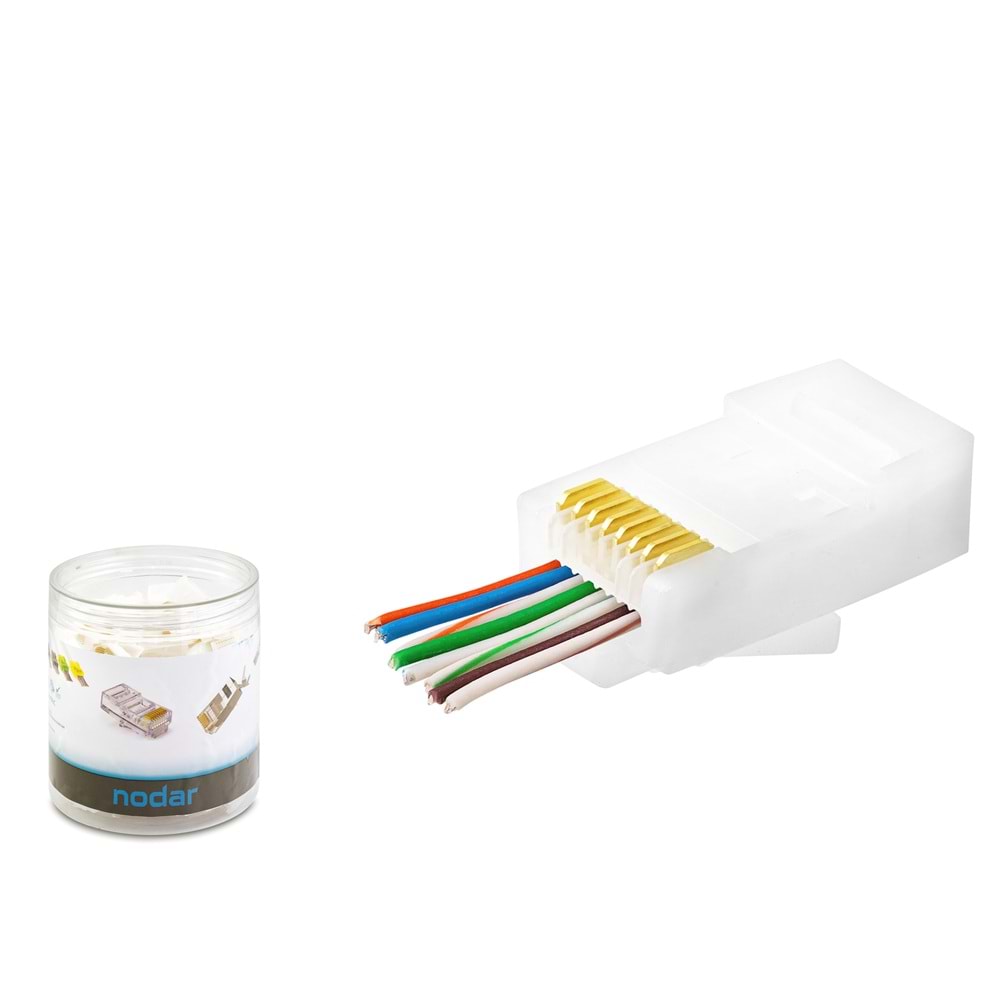 NODAR ND2406 CAT6 EZ RJ45 Konnektör 100 Adetli Kutu Beyaz
