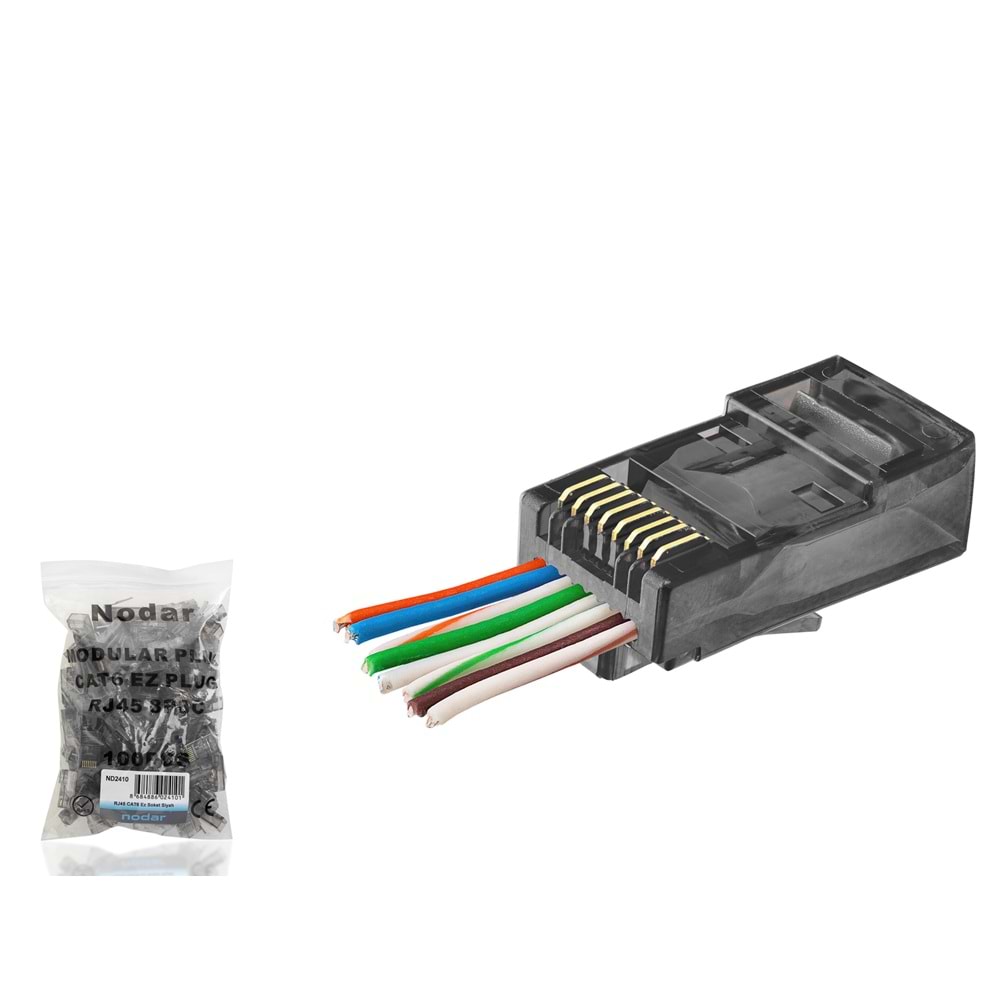 NODAR ND2410 CAT6 EZ RJ45 Konnektör 100 Adetli Paket Siyah