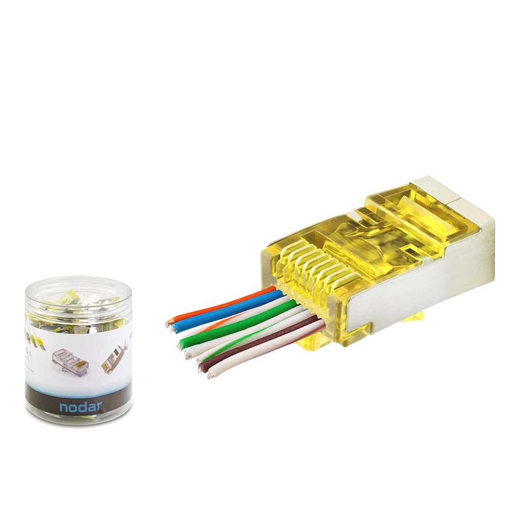 NODAR ND2416 CAT6E EZ RJ45 Metal Konnektör 100 Adetli Kutu Sarı