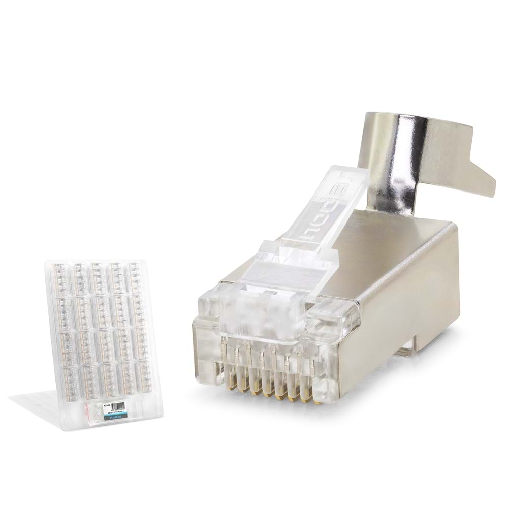 NODAR ND2425 CAT7 EZ RJ45 Metal B Kalite Konnektör 100 Adetli Kutu Şeffaf