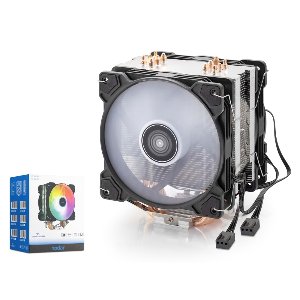 NODAR ND2601 CPU Kule Tipi İşlemci Soğutucu Çift Fanlı 120 mm Siyah