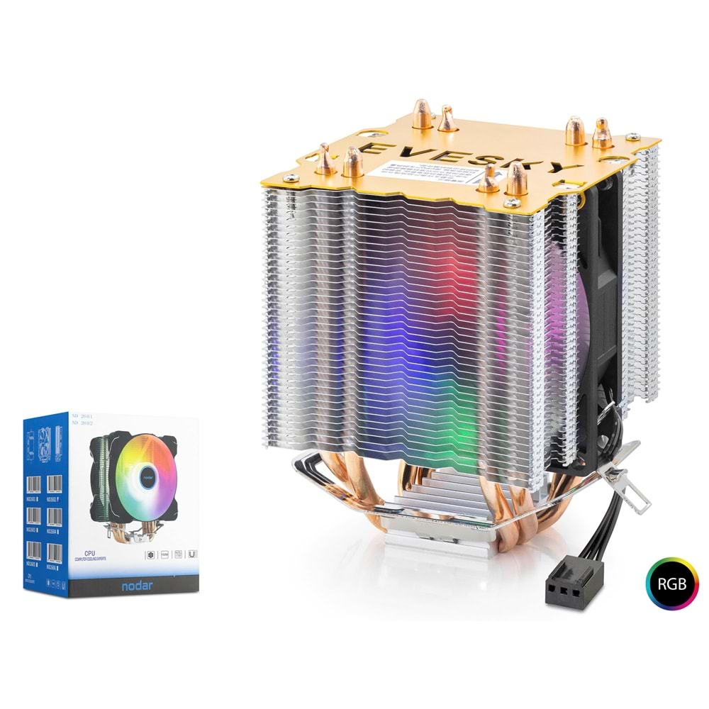 NODAR ND2604 CPU Kule Tipi İşlemci Soğutucu Çift Fanlı 90 mm RGB Siyah