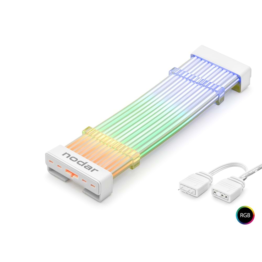 NODAR ND2800A 24 Pin ARGB Anakart Güç Uzatma Kablosu Bükülebilir Işıklı Kılıf 2 mm 54 60 LED Beyaz