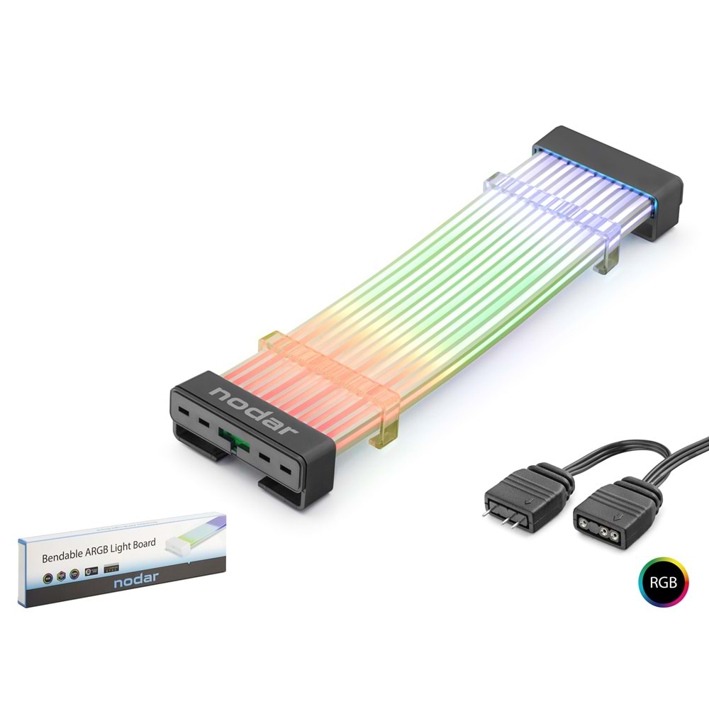 NODAR ND2801 24 Pin ARGB Anakart Güç Uzatma Kablosu Bükülebilir 2 mm 54 60 LED Siyah