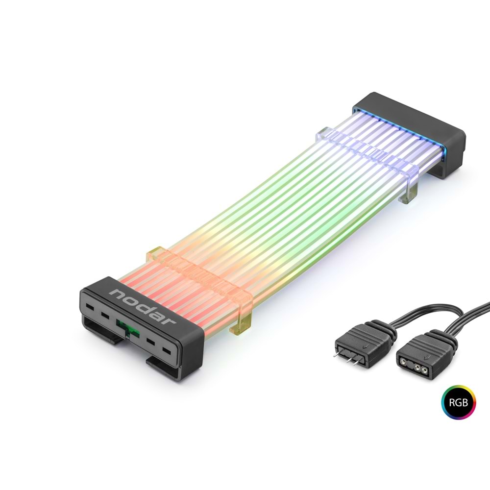 NODAR ND2801B 24 Pin ARGB Anakart Güç Uzatma Kablosu Bükülebilir Işıklı Kılıf 2 mm 54 60 LED Siyah