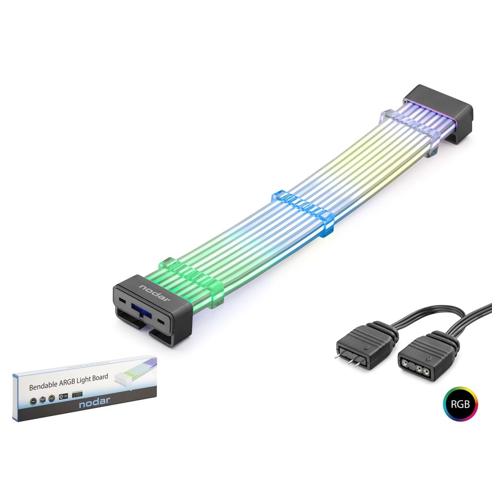 NODAR ND2803 2x8 Pin ARGB PCIe GPU Güç Uzatma Kablosu Bükülebilir 3 mm 44 LED Siyah