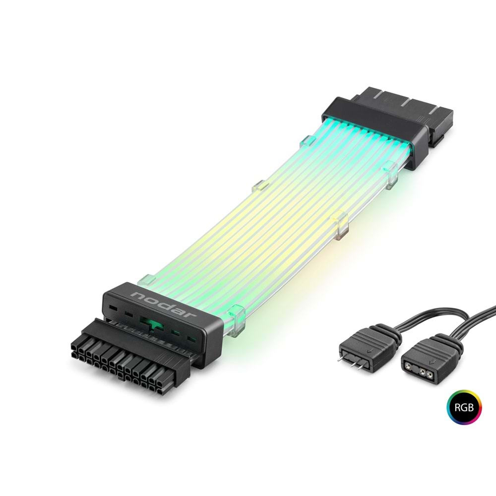 NODAR ND2814B 24 Pin Multi-Zone ARGB Power Supply Uzatma Kablosu Bükülebilir 2 mm 108 LED Siyah