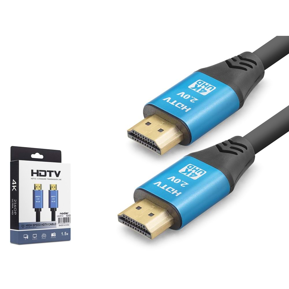 NODAR ND4050 HDMI 2.0 Kablo 4K 60 Hz OD 8.0 mm 1.5 m Siyah Mavi