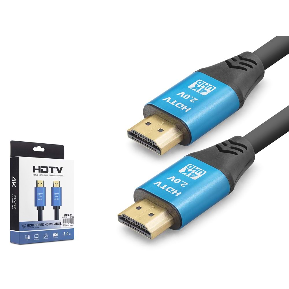 NODAR ND4051 HDMI 2.0 Kablo 4K 60 Hz OD 8.0 mm 3 m Siyah Mavi