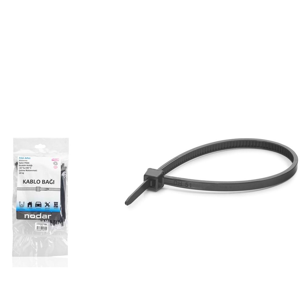 NODAR ND4800S Kablo Bağı 2.5 x 120 mm 100 Adetli Paket Siyah