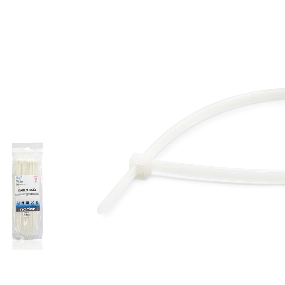 NODAR ND4805B Kablo Bağı 3.6 x 300 mm 100 Adetli Paket Beyaz