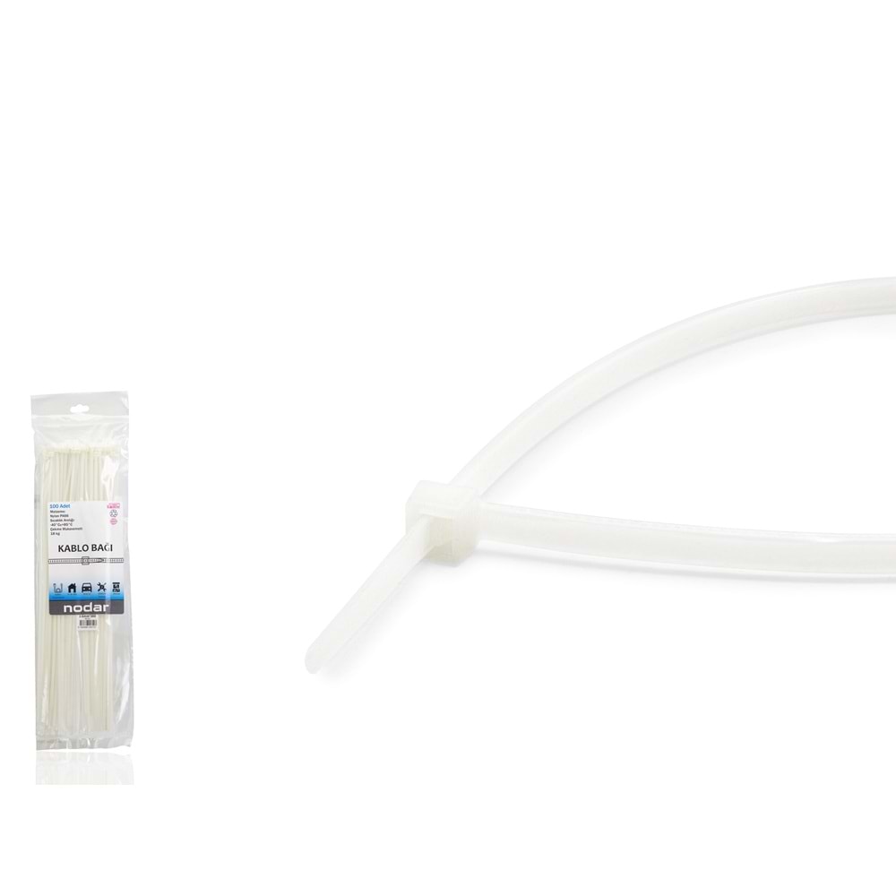 NODAR ND4806B Kablo Bağı 3.6 x 380 mm 100 Adetli Paket Beyaz