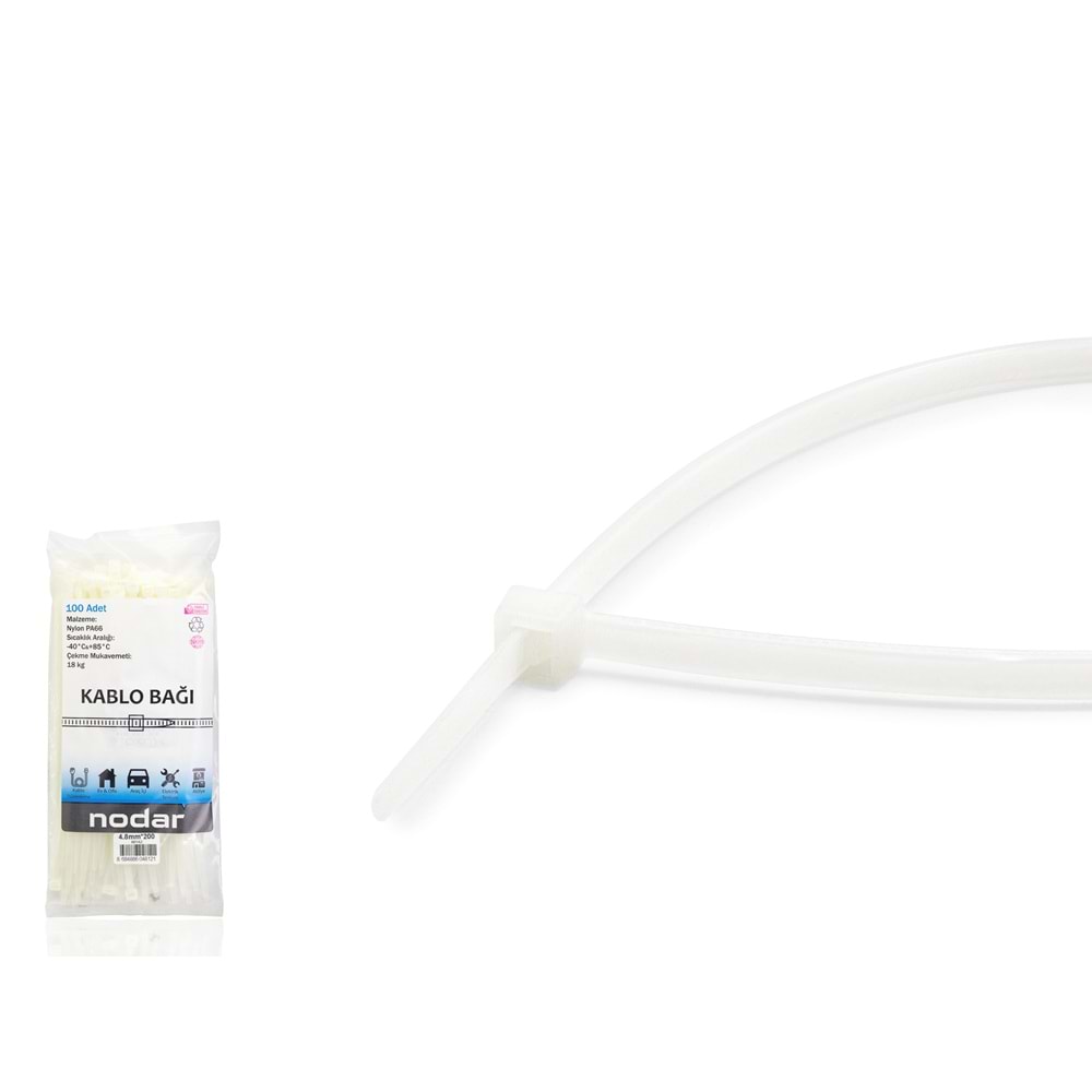 NODAR ND4807B Kablo Bağı 4.8 x 200 mm 100 Adetli Paket Beyaz