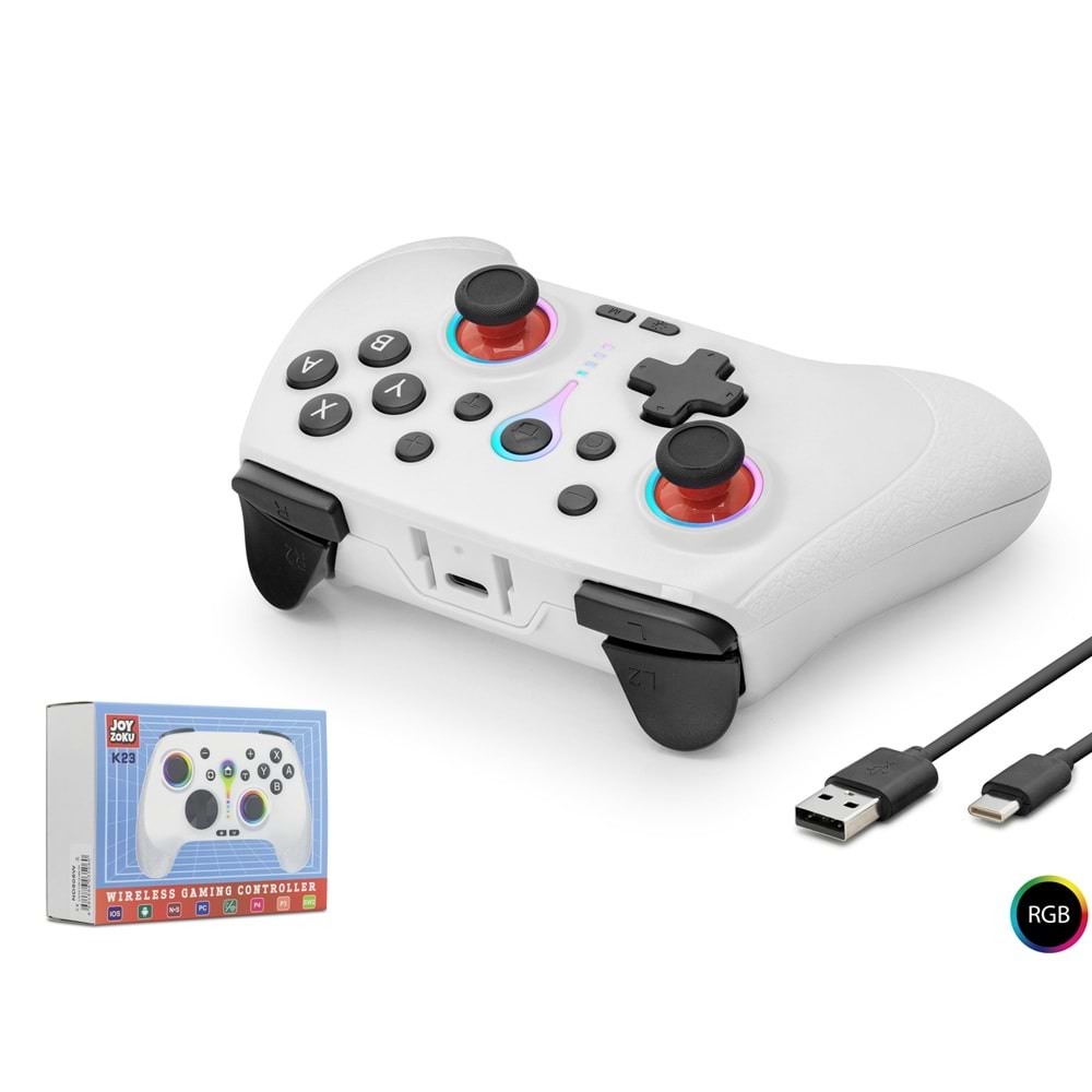 NODAR ND505W Bluetooth GamePad Oyun Kolu PC iOS Android Switch PS3 PS4 Uyumlu RGB Beyaz
